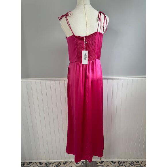 NWT Reformation Marguerite Silk Dress in Flambé Hot Pink High Leg Slit Size 8 - Picture 3 of 8